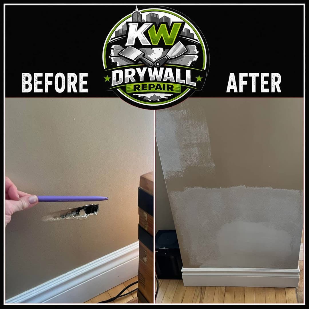 Before and after drywall hole repair